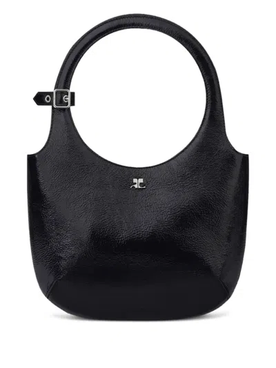 Courrèges Holy Naplack Buckle Leather Tote Bag In Black