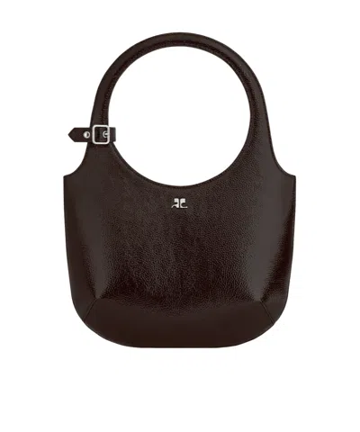 Courrèges Holy Naplack Zipped Tote Bag In Bark Color
