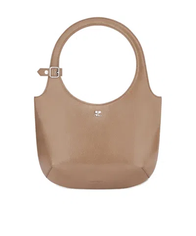 Courrèges Holy Naplack Zipped Tote Bag In Mocha