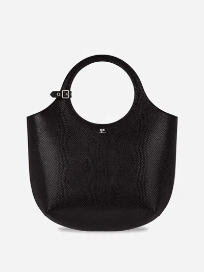 Courrèges Holy Snake-effect Leather Bag In Black