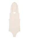 Courrèges Halterneck Sleeveless Hooded Bodysuit With Side Slit In Beige