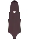 Courrèges Sleeveless Hooded Bodysuit With High Cut Leg In Brown