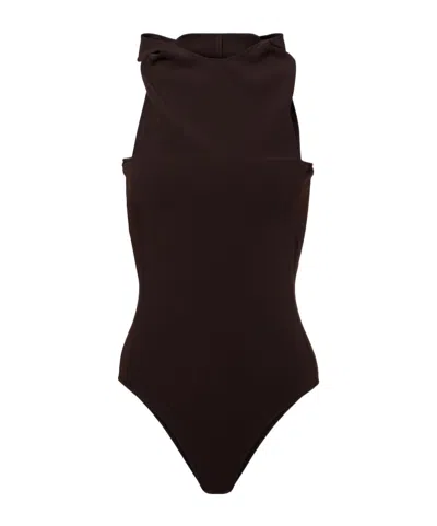 Courrèges Hooded Bodysuit In Brown