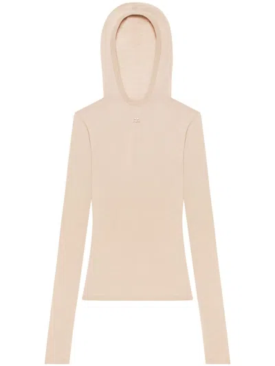 Courrèges Hooded Knitted Top In Nude