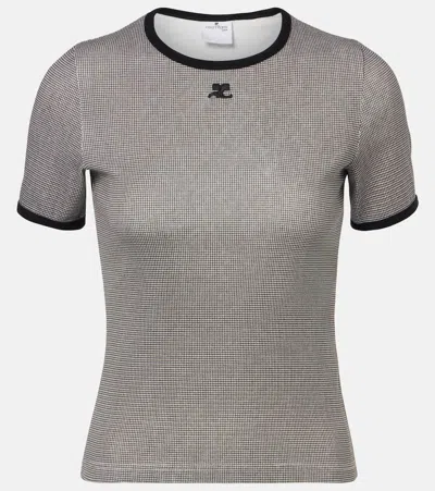 Courrèges Houndstooth Check Contrast Trim Logo T-shirt In Gray