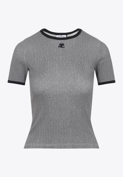 Courrèges Courreges Houndstooth Contrast T-shirt Women In Gray