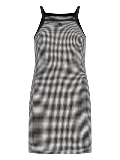 Courrèges Houndstooth-pattern Straight Hem Mini Dress In Gray