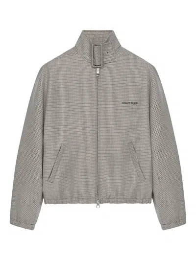 Courrèges Buckle Zipped Houndstooth Bomber Jacket In Gray