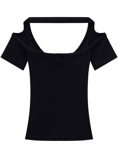 Courrèges Hyperbola 90's Ribbed T-shirt In Black