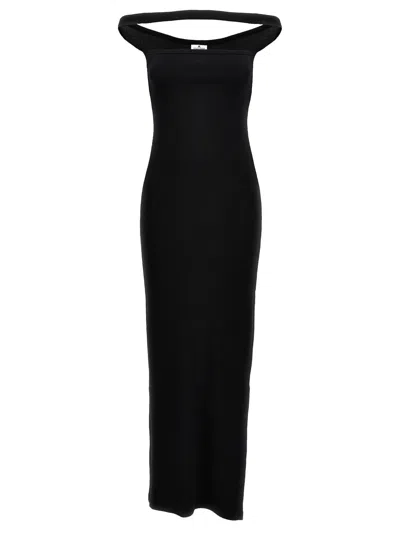 Courrèges Hyperbole 90's Rib Long Dress Woman Black In Cotton