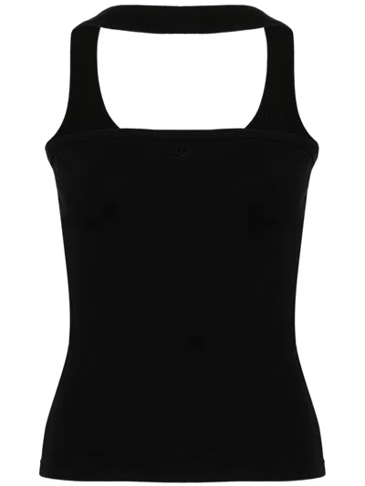 Courrèges Sleeveless Stretch Cotton Top In Black