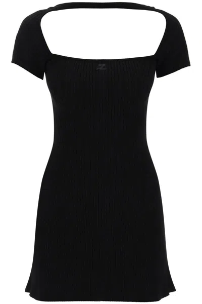 Courrèges Flared Ribbed T-shirt Dress For Women In Nero From Ss24 Collection In Black