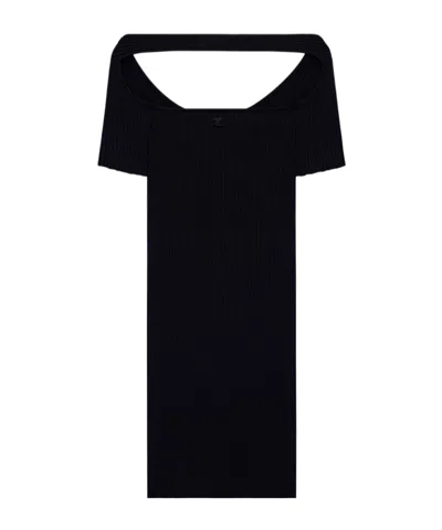 Courrèges Hyperbole Ribbed-knit Minidress In Black