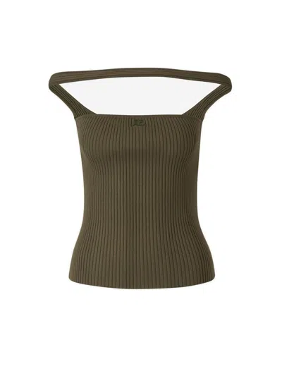 Courrèges Hyperbole Ribbed Knit Top In Military Green