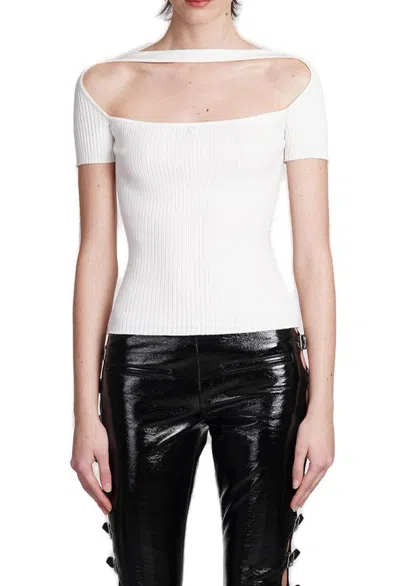 Courrèges Hyperbole Ss Rib Knit Top In White