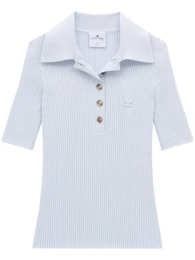 Courrèges Iconic Rib-knit Polo Shirt In Blue