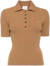 Courrèges Iconic Rib Knit Polo Shirt In Neutrals