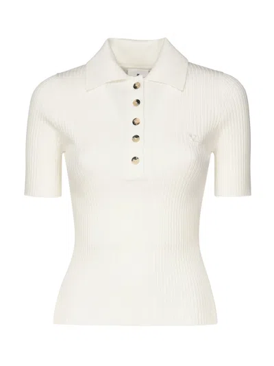 Courrèges Iconic Rib Knit Polo Shirt In White