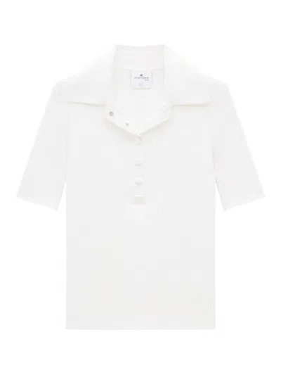 Courrèges Iconic Rib Knit Polo In White
