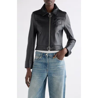 Courrèges Iconic Zip Lambskin Leather Jacket In Black