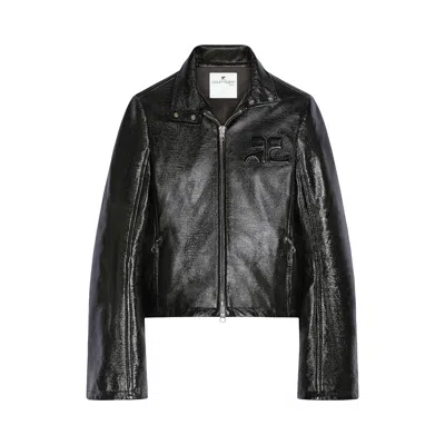 Pre-owned Courrèges Iconic Zipped Vinyl Biker Jacket 'black' | Women's Size 38