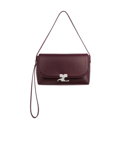 Courrèges Icotype Logo Shoulder Bag In Burgundy