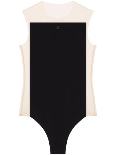 Courrèges Stretch Sheer Bodysuit High Neckline In Black