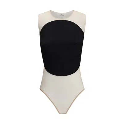 Courrèges Illusion Mesh And Duchesse-satin Bodysuit In Black