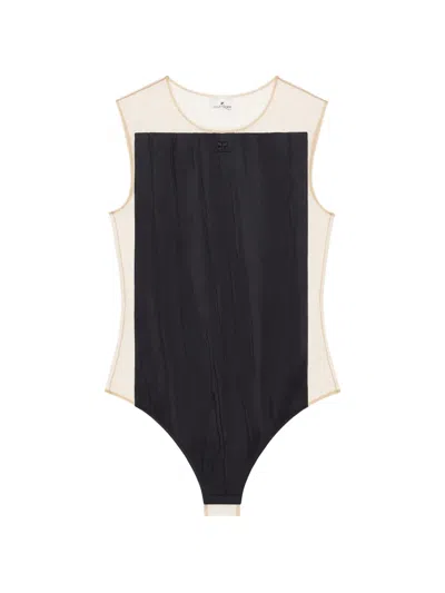 Courrèges Illusion Crinkled-satin Bodysuit In Black