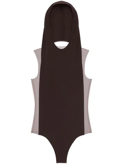 Courrèges Illusion Hooded Bodysuit In Black