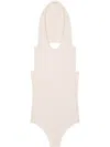 Courrèges Halterneck Sleeveless Hooded Bodysuit With Side Slit In Neutrals