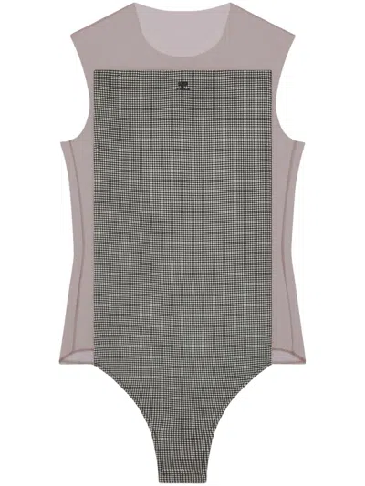Courrèges Illusion Houndstooth Bodysuit In Grey