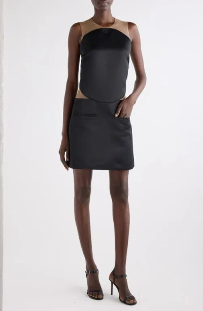 Courrèges Illusion Inset Circle Satin Minidress In Black