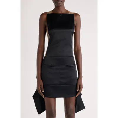 Courrèges Illusion Inset Satin Bodysuit In Black/sand