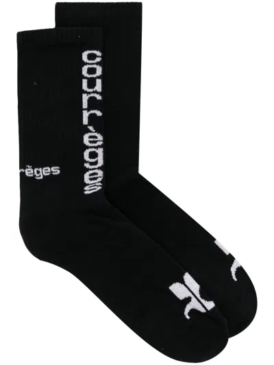 Courrèges Intarsia-knit Logo Ankle Socks In Black