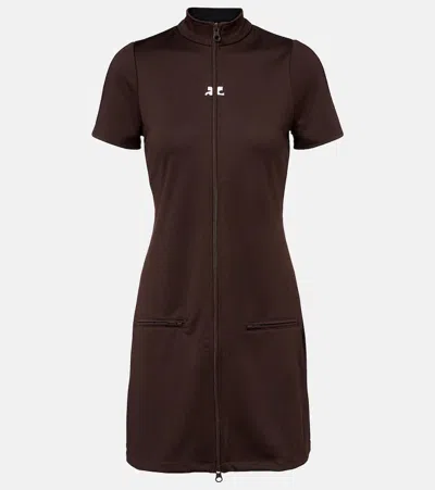 Courrèges Interlock Jersey Zip-up Minidress In Brown