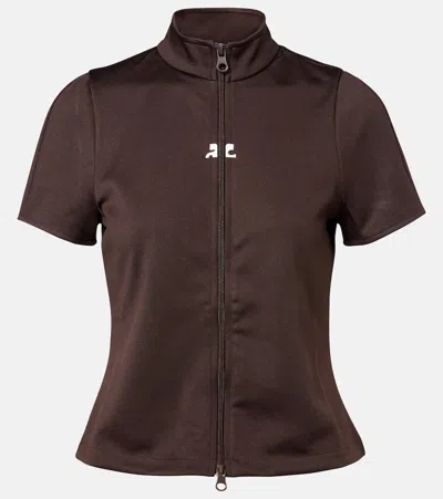 Courrèges High Collar Short Sleeves T-shirt In Brown