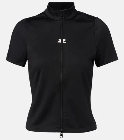 Courrèges Interlock Logo Zip-up Jersey Top In Blue