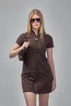 Courrèges Interlock Jersey Zip-up Minidress In Brown