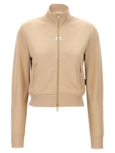Courrèges Beige Solid Mock Collar Sweatshirt In Neutral