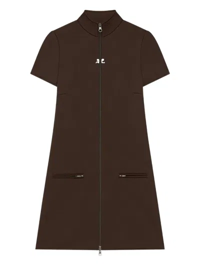 Courrèges Mini Dress With High Collar And Pockets In Brown