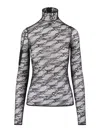 Courrèges Intricately Designed Sheer Lace Top With High Neckline In Black