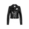 Courrèges Glossy Black Coat With High Collar And Logo Detailing In Green