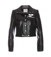 Courrèges Glossy Black Coat With High Collar And Logo Detailing In Green