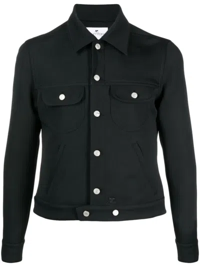 Courrèges Classic-collar Cotton Jacket In Schwarz