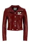 Courrèges Long-sleeved Logo Leather Jacket In Burgundy