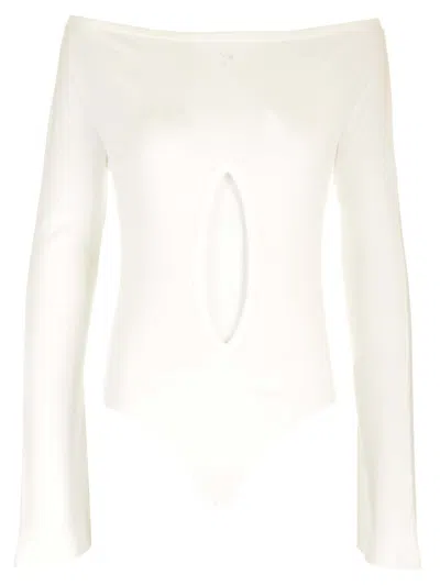 Courrèges Jersey Bodysuit With Cut Out In White