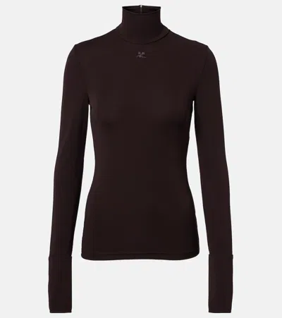 Courrèges Jersey Turtleneck Sweater In Brown