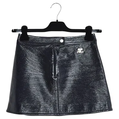 Pre-owned Courrèges Jupe Reedition Fr36 Black Vinyl Iconic Mini Skirt Uk8 Us6 Courreges