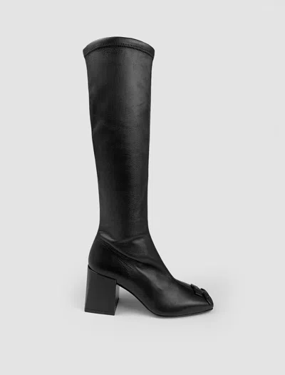 Courrèges 75mm Raised-logo Leather Knee Boots In Black